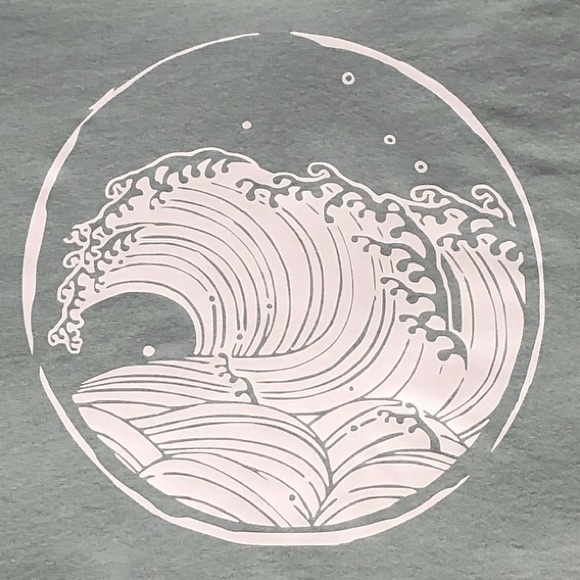 Japanese Tsunami Tidal Wave Sage Jersey Cotton Tee - Picture 2 of 7